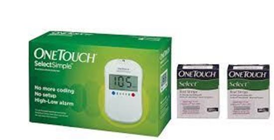 Picture of One Touch Combo Pack of Select Simple Glucometer with 20 Free Test Strips