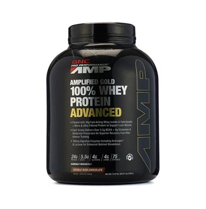 Picture of GNC Pro Performance AMP Amplified Gold 100% Whey Protein Advanced Powder Double Rich Chocolate