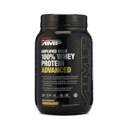 Picture of GNC Pro Performance AMP Amplified Gold 100% Whey Protein Advanced Powder Vanilla Icecream