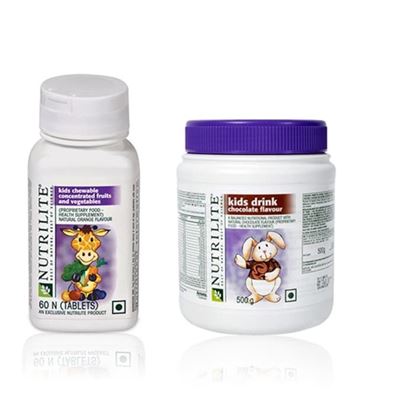 Picture of Amway Amway Nutrilite Kids Health Combo (Kids Drink Chocolate 500gm + Chewable Fruits & Vegetables 60 Tablet)