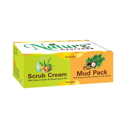 Picture of Naturz Ayurveda Combo Pack of Glohills Scrub Cream 15gm and Mud Pack 15gm