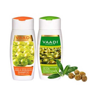 Picture of Vaadi Herbals Amla Shikakai Shampoo - Hairfall & Damage Control with Olive Conditioner (110Ml Each) Kit