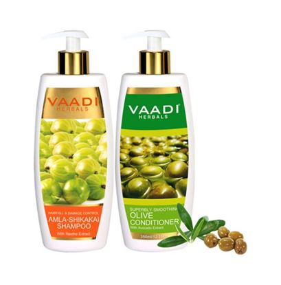 Picture of Vaadi Herbals Amla Shikakai Shampoo - Hairfall & Damage Control with Olive Conditioner(350Ml each)