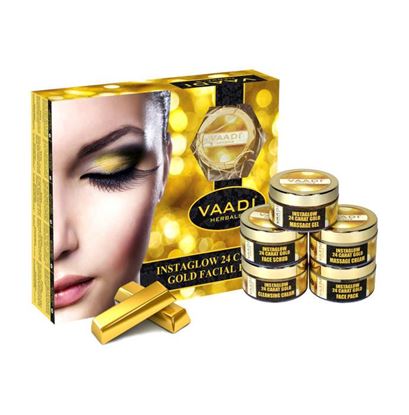 Picture of Vaadi Herbals Gold Facial Kit - 24 Carat Gold Leaves, Marigold & Wheatgerm Oil, Lemon Peel Extract 270gm