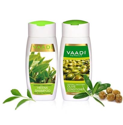 Picture of Vaadi Herbals Superbly Smoothing Heena Shampoo with Olive Conditioner (350ml Each)