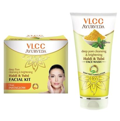 Picture of VLCC Combo of Ayurveda Haldi Tulsi Facial Kit & Haldi Tulsi Face Wash