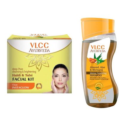 Picture of VLCC Combo of Haldi Tulsi Facial Kit (50gm) & Ayurveda Intense Nourishing Shampoo (100ml)