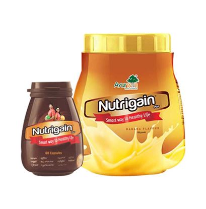 Picture of Ayurwin Combo Pack OF Nutrigain Plus, 60Caps & Nutrigain Plus Powder, 500gm (Banana)
