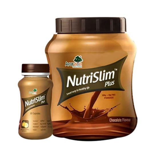 Picture of Ayurwin Combo Pack OF Nutrislim Plus, 60Caps & Nutrislim Plus Powder, 500gm (Chocolate)