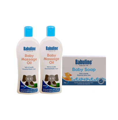 Picture of Babuline Combo Pack of Baby Massage Oil 200ml (Pack of 2) with Free Mini Soap for Baby