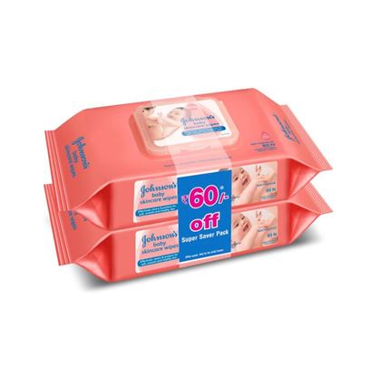 Picture of Johnsons Baby Skincare Wipes Super Saver Pack (Rs.60 Off) Pack of 2