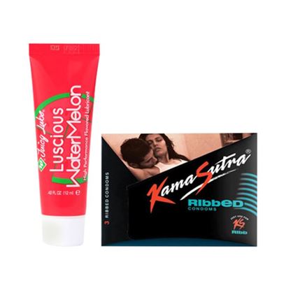 Picture of Thats Personal Combo Pack of ID Juicy Lube Lubricant 12 ml & KamaSutra Ribbed Condom