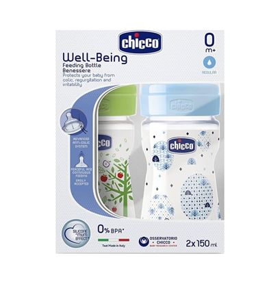 Picture of Chicco Bipack WellBeing Feeding Bottle Blue and Green