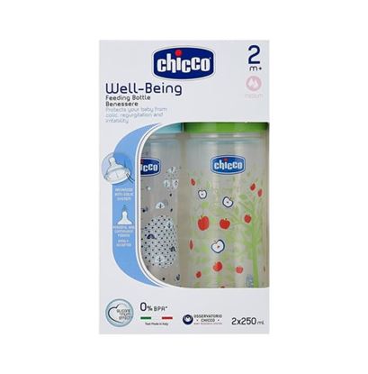 Picture of Chicco Bipack WellBeing Feeding Bottle Blue and Green Pack of 2