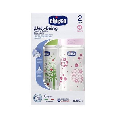 Picture of Chicco Bipack WellBeing Feeding Bottle Pink and Green Pack of 2
