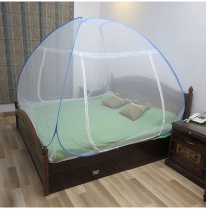 Picture of Healthgenie Polyester Premium Foldable Mosquito Net Double Bed with Repair Kit of 7 Patches Blue
